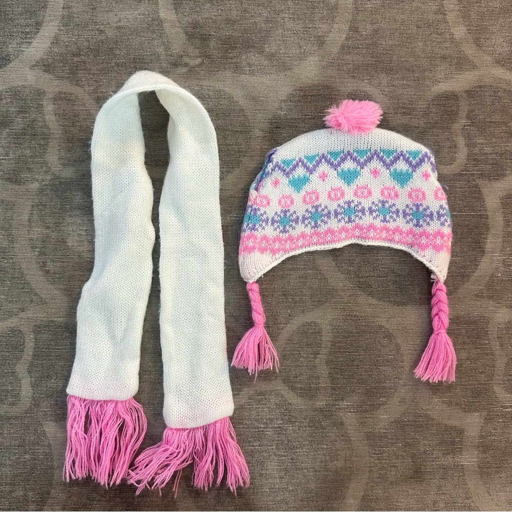 Build-A-Bear Pink & White Winter Hat / Scarf Set